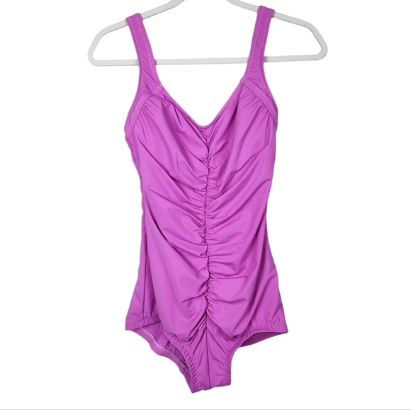Maxine of Hollywood Pink Ruched One Piece Swimsuit Women's Size 12 - Picture 1 of 6